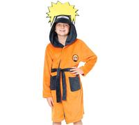 Naruto Dressing Gown for Boys & Teens 7-15 Years, Soft Fleece Hooded Loungewear, Warm Robe With Belt, Anime Gifts for Boys (7-8 Years, Orange)