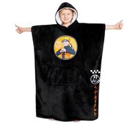 Naruto Fleece Hoodie Blanket for Boys and Teenagers - One Size Kids Fleece Poncho with Sherpa-Lined Hood Gifts for Boys (Black)