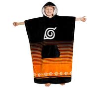 Naruto Fleece Hoodie Blanket for Boys and Teenagers - One Size Kids Fleece Poncho with Sherpa-Lined Hood Gifts for Boys (Black/Orange)