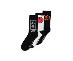Naruto Shippuden Sasuke Symbol Crew Socks 3Pk Male 43/46 Black/White CR206027NRT