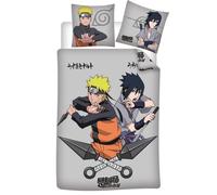 Aymax Naruto Shippuden Bedding Set, 100% Cotton, Duvet Cover 140 x 200 cm + Pillowcase 65 x 65 cm, with Naruto and Sasuke