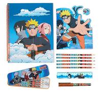 Naruto Stationery Set with Colouring Pencils Tin Pencil Case Childrens Notebooks Bumper Stationery Pack Anime Stationery Set School Supplies Anime Gifts for Boys
