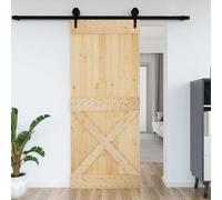 Narvik Sliding Door 95 x 210 cm, Solid Pine Wood, Untreated, Space-Saving Design for Bedroom, Kitchen, Garage, Rustic Look, Easy Assembly