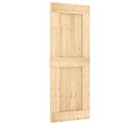 Narvik Sliding Door Natural and Black Solid Pine Wood 80 x 210 cm with Powder-Coated Steel Rail 213.5 cm Space Saving for Room, Apartment, Office, Indoor