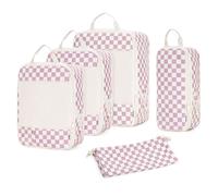 Narwey 5 Set Compression Packing Cubes for Suitcases and Backpack, Suitcase Organiser Bags Travel Compression Packing Cubes Shoes Bags for Carry on Luggage Travel Essentials (Checkerboard Dusty Pink)