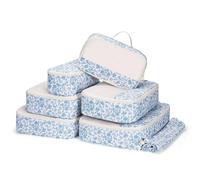 Narwey 7 Set Packing Cubes for Suitcases and Backpack, Suitcase Organiser Bags Travel Packing Cubes for Carry on Hand Luggage Storage Bags Travel Essentials Accessories (Little Blue Flower)