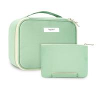 Narwey Makeup Bag Travel Cosmetic Bags with Brush Compartment, Portable Makeup Bag with Handle, Make up Bag Organizer Case with Brush Storage for Women (Dark Mint Green (Upgrade))