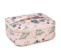 Narwey Makeup Bag Travel Cosmetic Bags with Brush Compartment, Portable Makeup Bag with Handle, Make up Bag Organizer Case with Brush Storage for Women (Beige Flamingo)