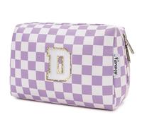Narwey Personalized Makeup Bag Gifts for Women, Large Checkered Personalized Initial Cosmetic Bag Birthday Gifts for Girls (Purple Checkerboard Letter D)
