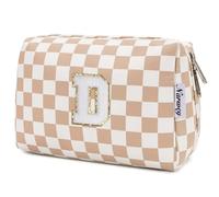Narwey Personalized Makeup Bag Gifts for Women, Large Checkered Personalized Initial Cosmetic Bag Birthday Gifts for Girls (Light Checkerboard Letter D)