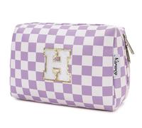 Narwey Personalized Makeup Bag Gifts for Women, Large Checkered Personalized Initial Cosmetic Bag Birthday Gifts for Girls (Purple Checkerboard Letter H)