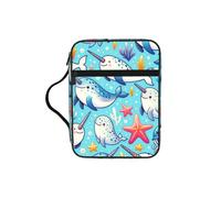 Narwhal-and-Starfish Bible Cover Case with Handle, Water-Resistant Oxford Fabric Bible Bag Organizer with Zipper Pockets for Church