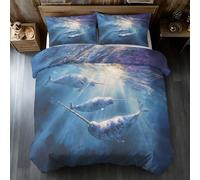 Narwhal Duvet Cover Sets, Underwater Marine Life Emperor Size Bedding Sets, Soft Reversible Microfiber Quilt Cover & 2 Pillowcases, Zipper Closure, Bedroom Decor BhT20