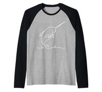 Narwhal Line Art Minimalist Arctic Marine Wildlife Design Raglan Baseball Tee
