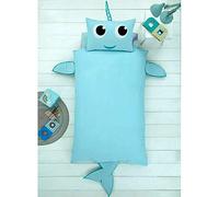 Narwhal Shaped Single Duvet Cover Set Bedding Kids boys Girls Blue Under The Sea