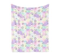 Narwhal Throw Blanket for Girls, 130x150 cm Cozy Cute Narwhal Mermaid Theme Fluffy Plush Blanket for Kids, Soft Cute Narwhal Rainbow Purple Flannel Throw Blanket for Children Teen Women Gift Couch