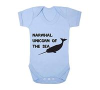 Narwhal Unicorn of The Sea Baby Grow Vest, 0-3 Months, Pastel Blue