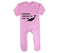 Narwhal Unicorn of The Sea Baby Romper Jumpsuit with feet, 3-6 Months, Pastel Pink