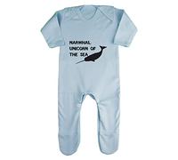 Narwhal Unicorn of The Sea Baby Romper Jumpsuit with feet, 6-12 Months, Pastel Blue