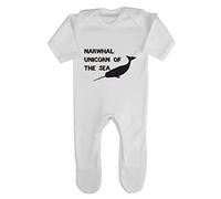 Narwhal Unicorn of The Sea Baby Romper Jumpsuit with feet, 6-12 Months, White
