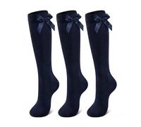 NARYAL® 3 Pairs Navy Girls Knee High School Socks Cotton Uniform Socks