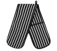 NARYAL Double Oven Gloves Heat Resistant up to 500°F - Extra Long 92cm Butcher Stripe Oven Mitts - Heavy Duty Quilted Cotton Pot Holder for Baking, BBQ & Cooking - Machine Washable (Black)