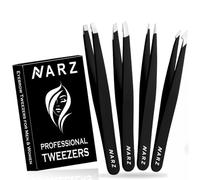 NARZ Professional Tweezers for Facial Hair Women & Men Stainless Steel Precision Tweezers for Ingrown Hair (4 Pcs)