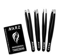 NARZ 4Pcs Professional Tweezer for Facial Hair Women & Men Stainless Steel Precision Tweezers for Ingrown Hair Tweezers for Men & Women (Black Set)