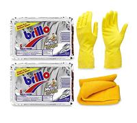 NARZAM Brillo Soap Pads - 5 Multi-Purpose Soap Pads x 2 - Ideal for Cleaning Ovens, Pots, Pans, Barbecues, and Grills with Medium Size Glove | Household Cleaners (4 PK) (Brillo_Glove_Cloth)
