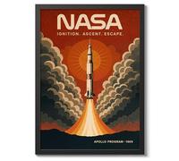 Nasa Apollo Program 1969 Space Poster, Graphic Planets, Stars & Galaxies Art Prints, Sci-fi Bedroom Home Decor, A5 (Black Frame) - 24.1x17.9cm