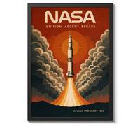 Nasa Apollo Program 1969, Space Wall Art, Rocket Poster (A3 Black)