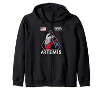 NASA Artemis II Mission Patch Commemorative Retro Worm Logo Zip Hoodie