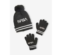 NASA® Beanie + Gloves Set for Boys grey dark solid with design