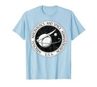 NASA Black and White Retro Circle Logo Graphic T-Shirt, Men, Baby Blue, Medium