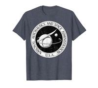 NASA Black and White Retro Circle Logo Graphic T-Shirt, Men, Heather Blue, Small