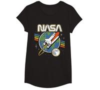 NASA Blast Off Retro Rainbow Stripes Premium T-Shirt T-Shirt, Girls, Black, X-Small