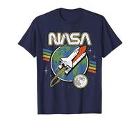 NASA Blast Off Retro Rainbow Stripes Premium T-Shirt T-Shirt, Men, Navy Blue, Medium