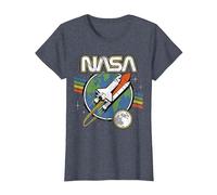 NASA Blast Off Retro Rainbow Stripes Premium T-Shirt T-Shirt, Women, Heather Blue, Medium