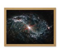 NASA James Webb Telescope NGC 7496 Intricate Network Gas Dust Galaxies Artwork Framed Wall Art Print A4 Artery8 Light Oak One Size