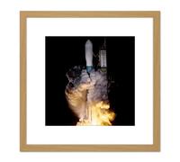 NASA Kepler Telescope Delta Rocket Launch 8X8 Inch Square Wooden Framed Wall Art Print Picture with Mount Artery8 Light Oak One Size
