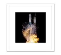 NASA Kepler Telescope Delta Rocket Launch 8X8 Inch Square Wooden Framed Wall Art Print Picture with Mount Artery8 White One Size