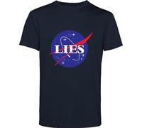 NASA Lies Flat Earth Funny T Shirt NASA Logo Parody Joke Fake NASA Logo Conspiracy Fake Moon Landing Gift for GF/BF Gift for Friends Birthday Xmas Unisex Adult & Kids Top (Navy, L)