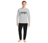 NASA Men's Pyjama Set, Long Sleeve Top with Trousers, Grey/Black, grey/black, M