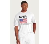 NASA Men's Worm Text Logo & US Flag T-Shirt in White | Size: XL NASA White XL