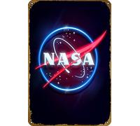 NASA Neon Vintage Metal Tin Sign, Art Poster Living Room Roomsitting Home Wall Decor Funny Wall Plaque Poster Cafe bar Gift 8 X 12 inches