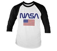 Nasa Officially Licensed Old Glory Baseball Long Sleeve T-Shirt (White-Black), L