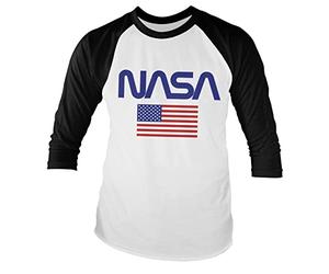 Nasa Officially Licensed Old Glory Baseball Long Sleeve T-Shirt (White-Black), L