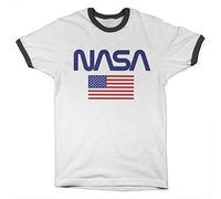 Nasa Officially Licensed Old Glory Ringer Mens T-Shirt (White-Black), Medium