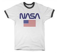 NASA Old Glory Ringer Tee T-Shirt White-Black