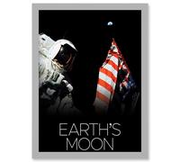 NASA Our Solar System Moon Apollo 17 Moonwalk American Flag Artwork Framed Wall Art Print A4 Artery8 Light Grey One Size